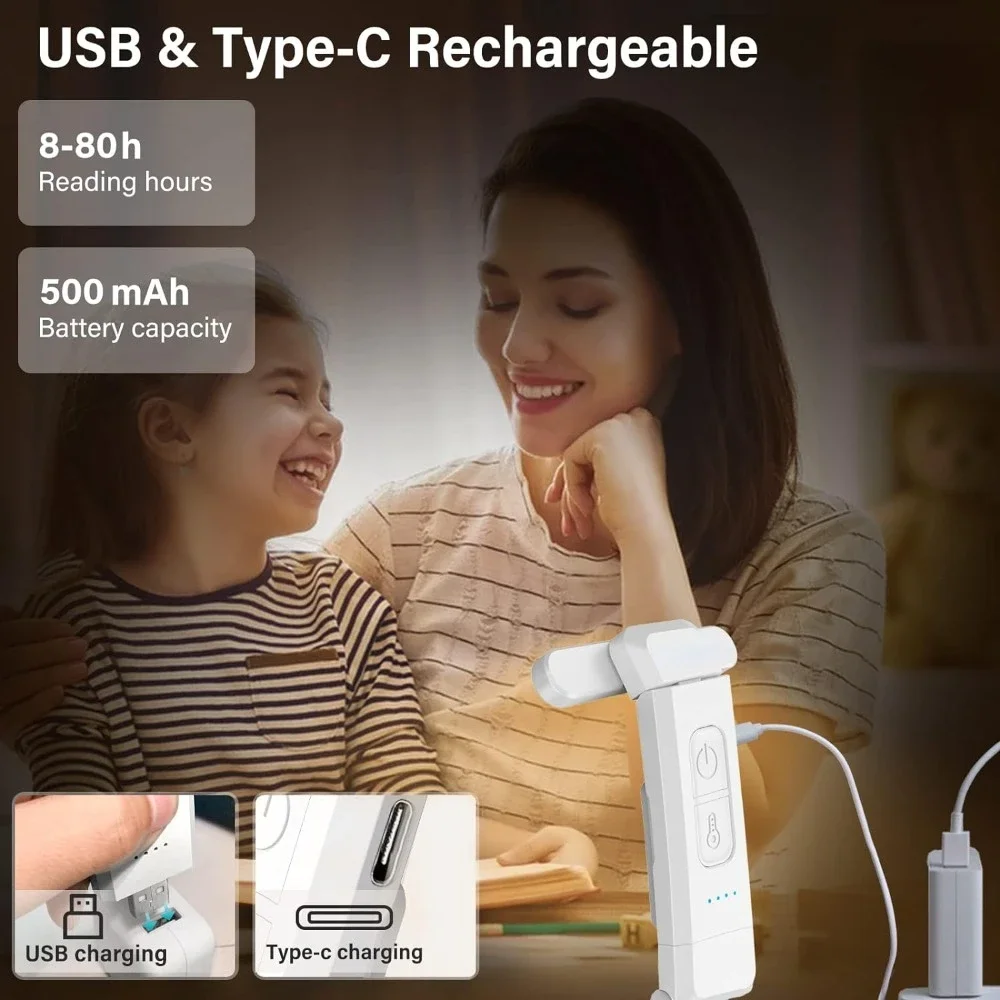독서등, 밤에 침대에서 독서를 위한 USB 충전식 책등, 침대에서 독서를 위한 휴대용 책갈피 조명의 LED 클립