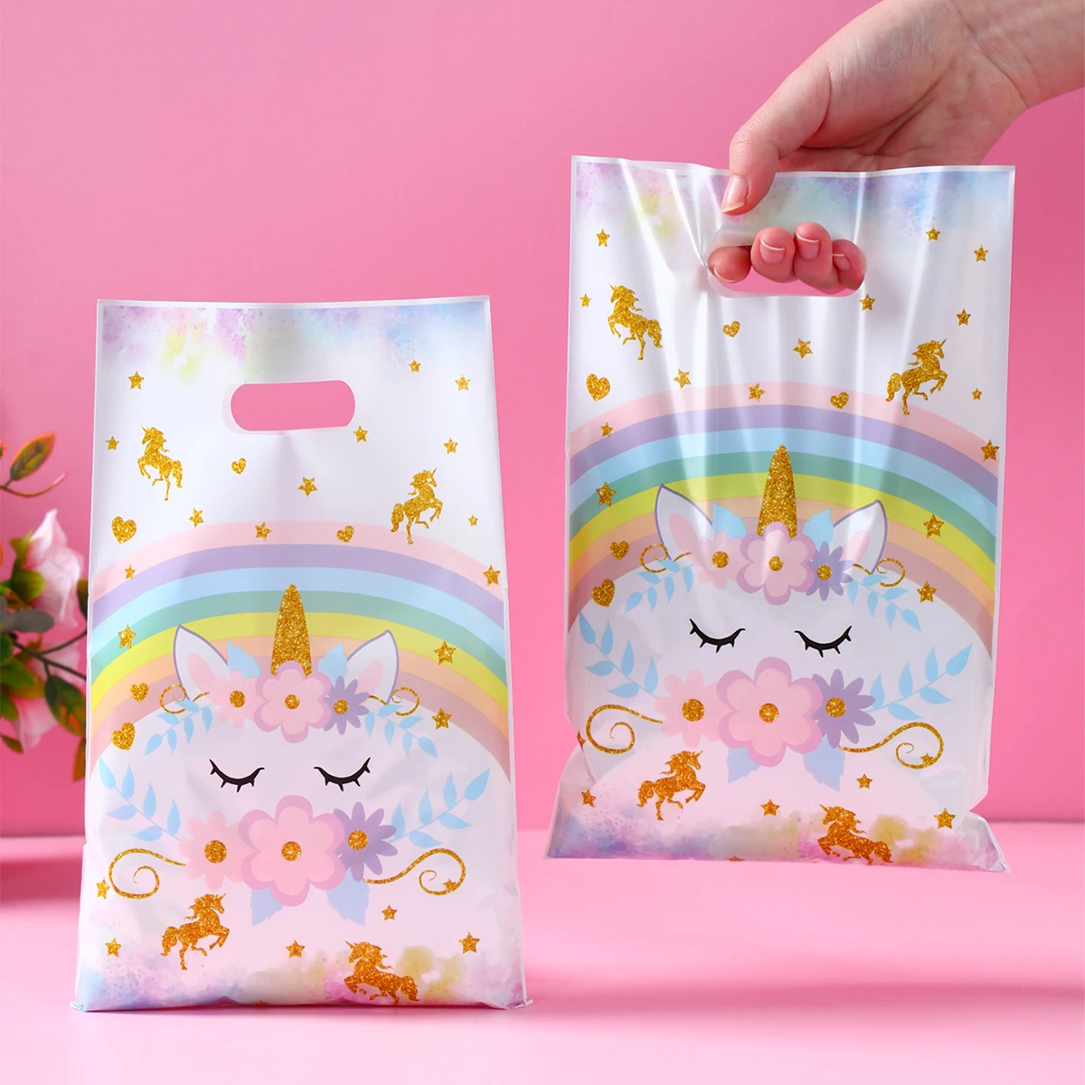 10/25/50pcs 핸드백 사탕 가방 유니콘 생일 파티 장식 어린이 선물 포장 가방 1 생일 베이비 샤워 소녀 파티 용품