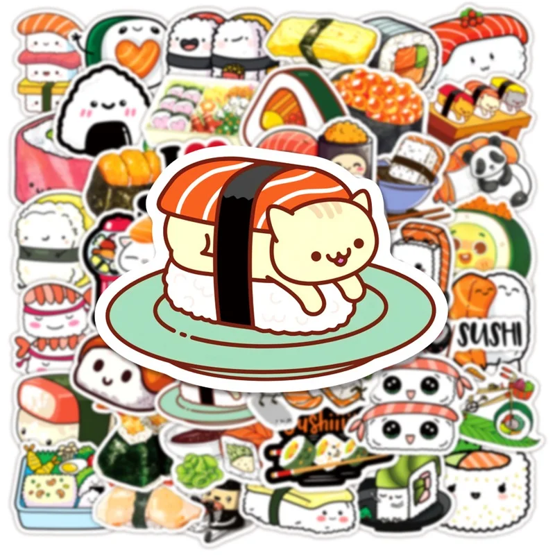 10/30/50PCS 귀여운 만화 스시 PVC 스티커 미적 끈적 장식 Scrapbooking 어린이를위한 한국어 편지지 학교 용품