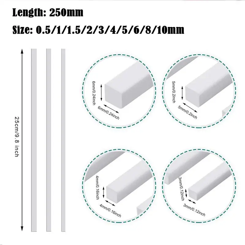 ABS 흰색 라운드/사각형 플라스틱 막대 스틱 건축 모델 만들기 모델 재료 DIY 액세서리 절단 용품