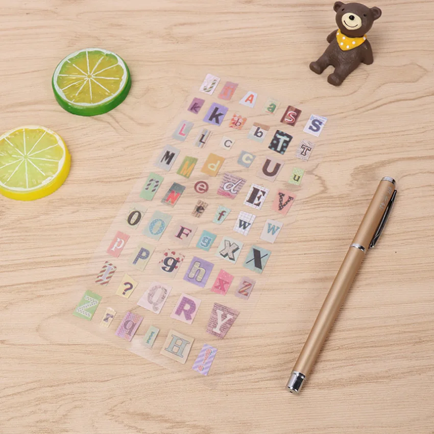 6 시트/많은 영어 알파벳 번호 레트로 스티커 앨범 일기 장식 DIY 장식 스티커 수제 스티커 Scrapbooking