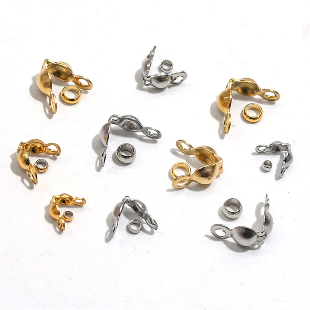 50pcs 스테인레스 스틸 크림프 비드 팁 매듭 커버 쥬얼리 만들기 공예 DIY에 대 한 50pcs 엔드 캡과 대합 조개 접이식 비드 팁