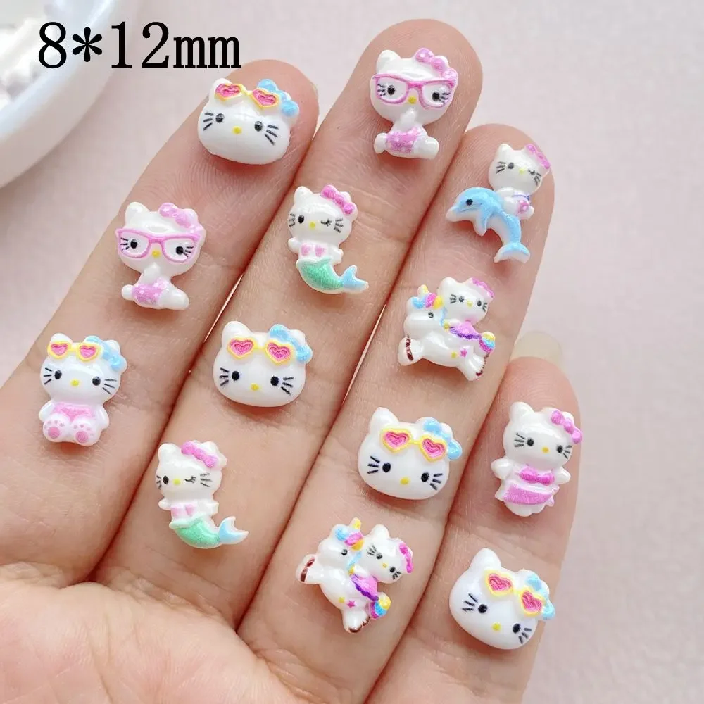 50pcs 수지 다채로운 여름 해변 눈 인어 작은 고양이 만화 갑옷 인형을 입고 플랫 백 네일 아트 DIY 스크랩북 공예