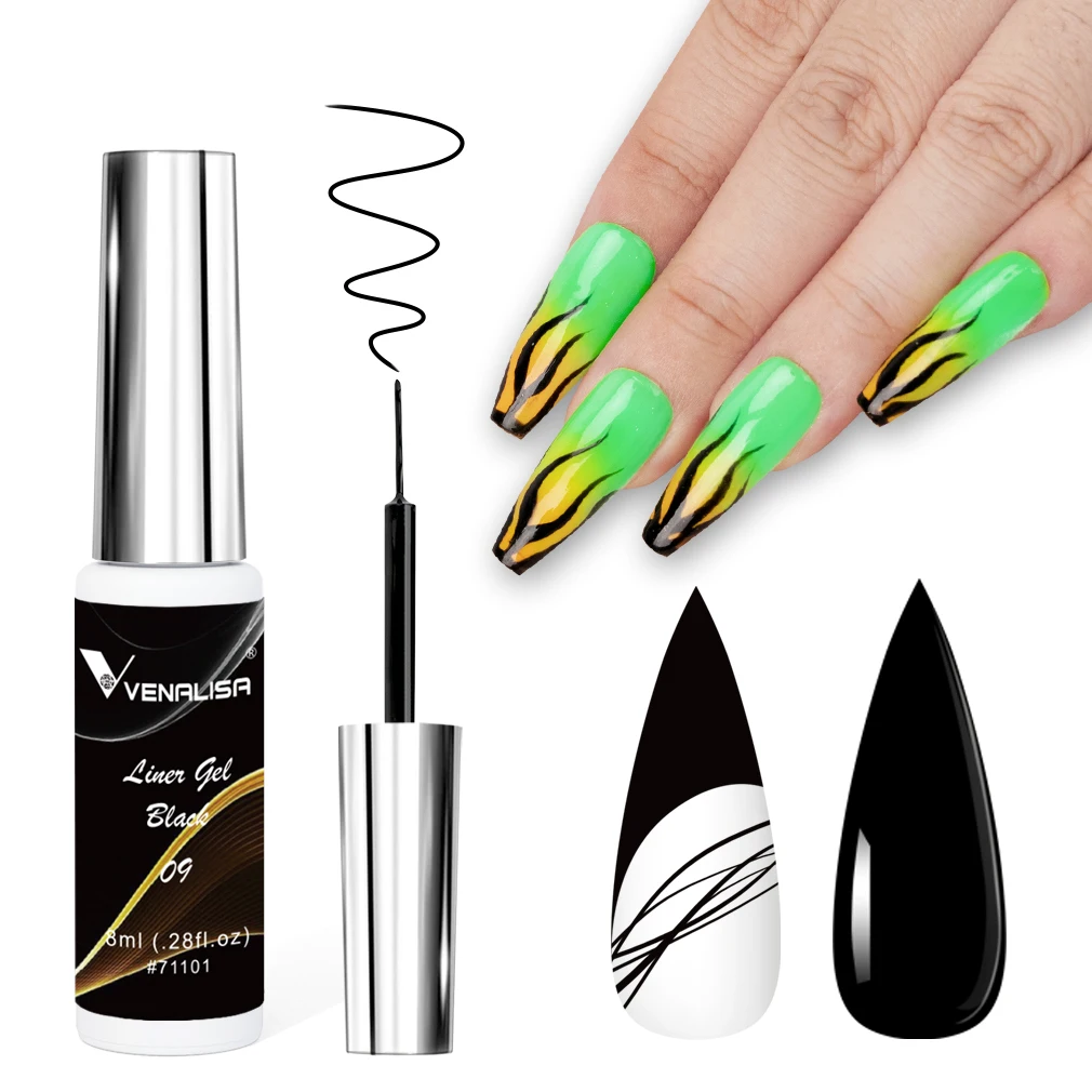 Venalisa 라이너 젤 8ml 프랑스어 네일 젤 폴란드어 UV LED 페인팅 젤 네일 아트 디자인 화려한 반짝이 컬러 DIY 드로잉 폴란드어