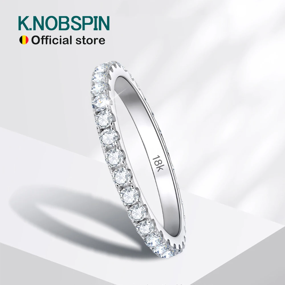 KNOBSPIN 여성용 D 컬러 모이사나이트 반지, 925 스털링 실버 솔리드 18k 화이트 골드 이터니티 밴드, 결혼 약혼 반지, 2mm title=KNOBSPIN 여성용 D 컬러 모이사나이트 반지, 925 스털링 실버 솔리드 18k 화이트 골드 이터니티 밴드, 결혼 약혼 반지, 2mm 