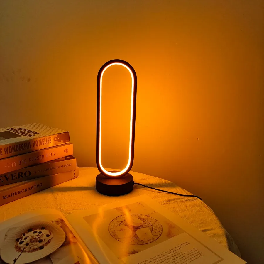 1PC 램프 침실 링 램프 거실 3 색 디밍 침대 옆 램프 LED 야간 조명