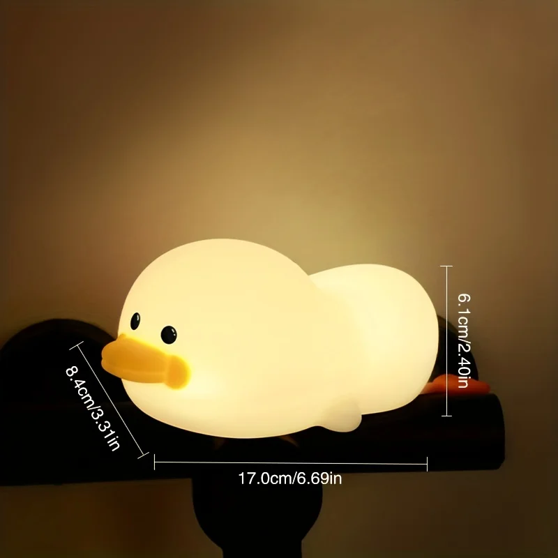 Doudou Duck 야간 조명 어린이 선물, 소프트 라이트 아이 케어, USB 충전 타이밍, 자동 클랩 실리콘 램프, 1 개