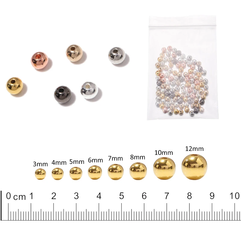 3 4 6 7 8 10 12mm 50-500pcs 골드 컬러 CCB 볼 비즈 DIY 팔찌 목걸이 웨딩 쥬얼리 만들기위한 라운드 루즈 비드