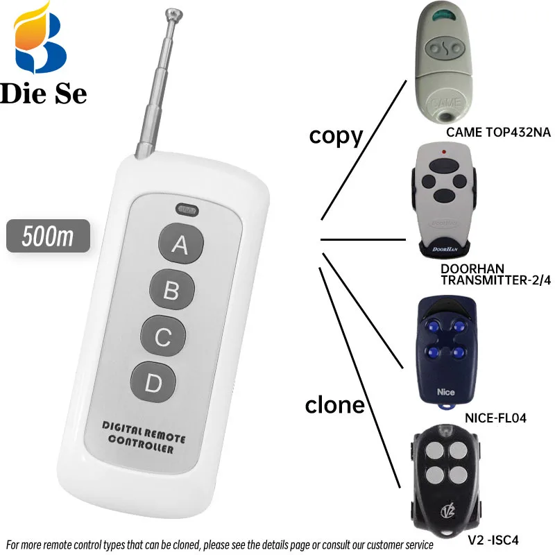 Diese 433MHz RF 복제 원격 제어 복사 송신기 복제 차고 문용 고정 코드 복사기 학습 CAME NICE Doorhan title=Diese 433MHz RF 복제 원격 제어 복사 송신기 복제 차고 문용 고정 코드 복사기 학습 CAME NICE Doorhan 