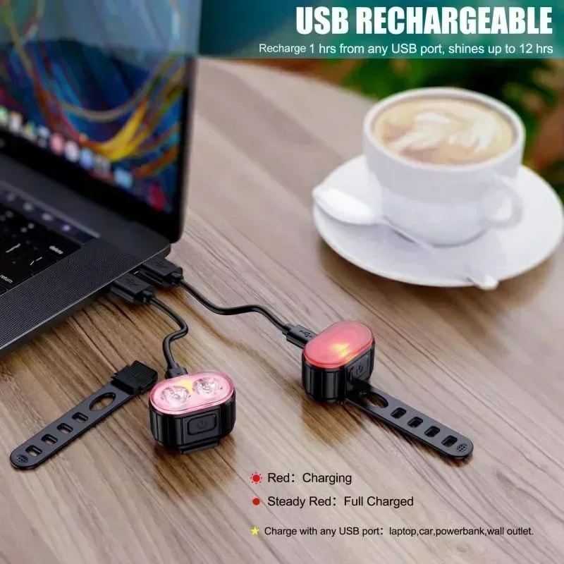 BUCKLOS 자전거 라이트 세트 충전식 후면 조명 전면 램프 방수 라이딩 헤드 라이트 USB MTB 미등 Led 1PC 사이클링 부품