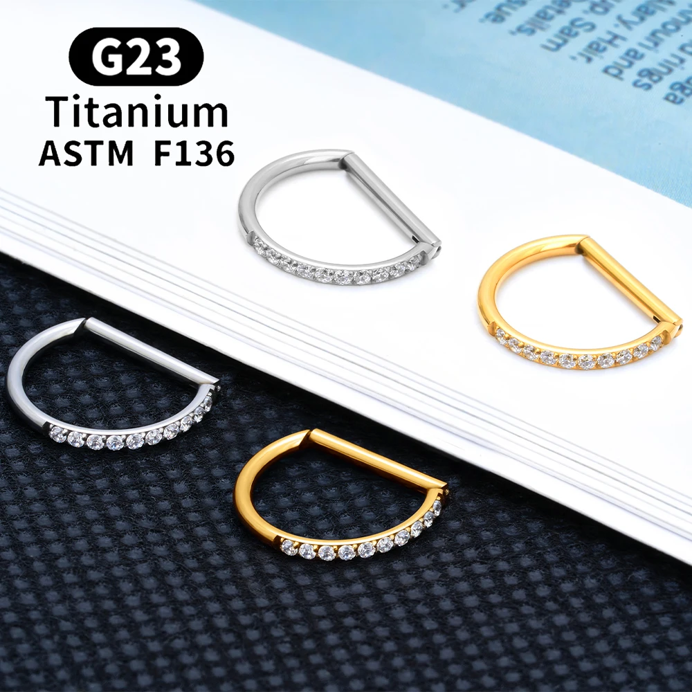 G23 티타늄 라운드 후프 D 모양 코 링 Daith 하트 귀걸이 16G CZ 힌지 세그먼트 귀 Tragus 연골 헬릭스 피어싱 쥬얼리