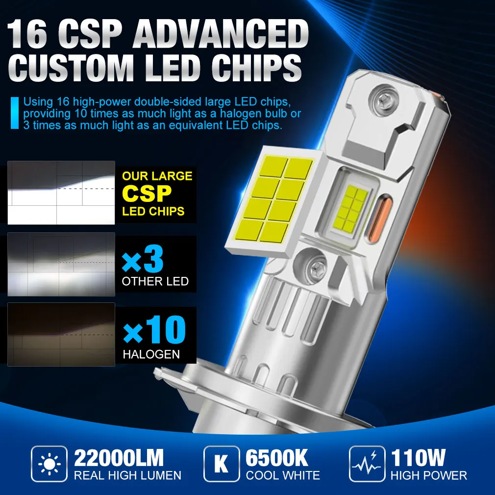 22000LM H7 LED 헤드 라이트 전구 미니 Canbus H7 16pcs 3570 CSP 칩 구리 튜브 자동 다이오드 램프 6500K 12V 자동차 전조등