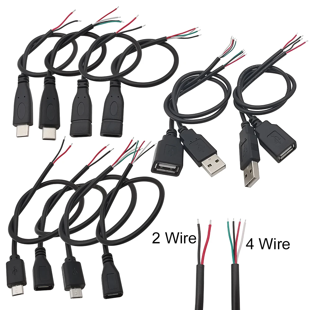 1Pcs 2Pin 4Pin 마이크로 USB/유형 C 충전기 커넥터 USB 2.0 유형 A 남성 여성 전원 공급 장치 연장 케이블 와이어 DIY 데이터 라인 title=1Pcs 2Pin 4Pin 마이크로 USB/유형 C 충전기 커넥터 USB 2.0 유형 A 남성 여성 전원 공급 장치 연장 케이블 와이어 DIY 데이터 라인 