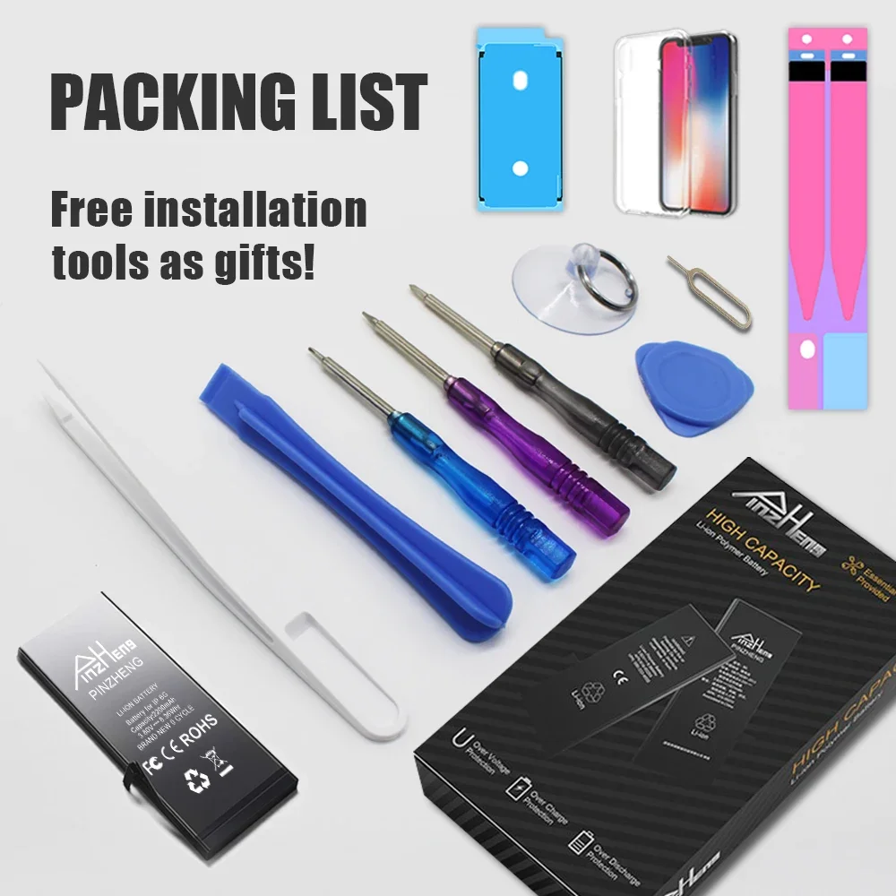 PINZHENG iPhone X XR XS Max 12 13 Mini Pro Max 11 Pro Max 교체 Bateria 보증 1 년용 실제 고용량 배터리