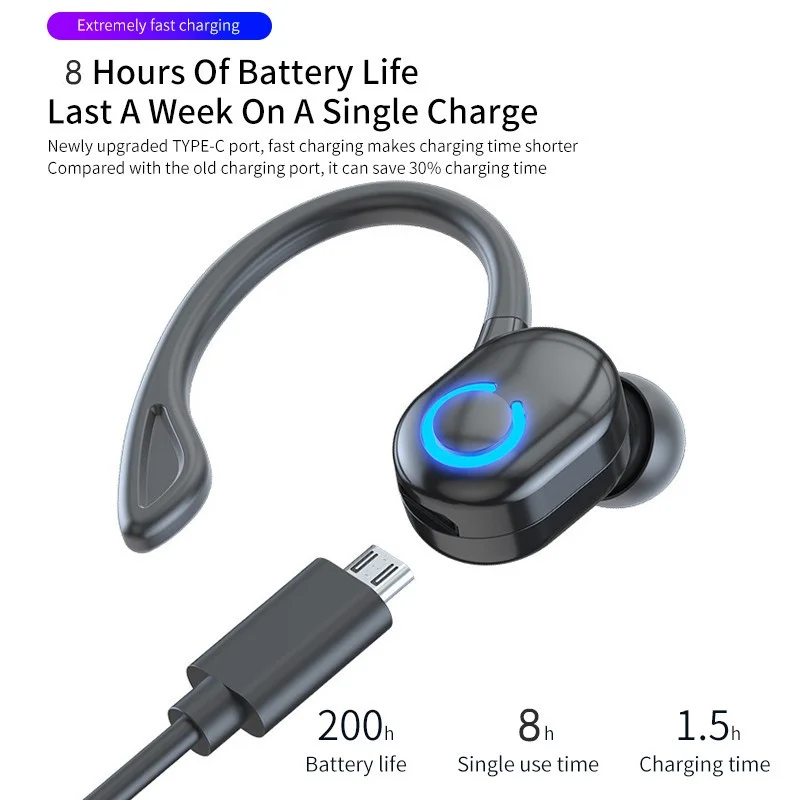 TWS 무선 이어폰 스포츠 헤드폰 Bluetooth 5.2 이어 버드 iPhone 용 마이크가있는 핸즈프리 헤드셋 Samsung Xiaomi 스마트 폰