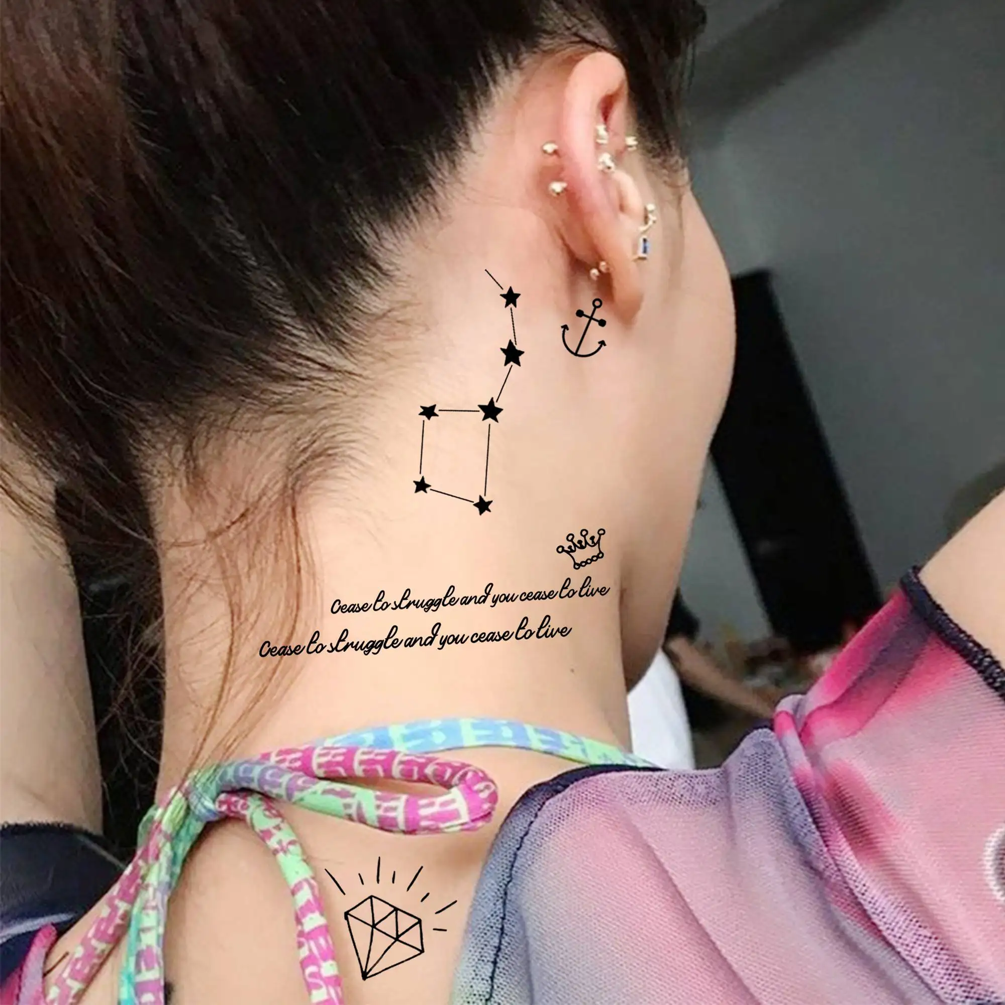 15 시트 여성을위한 작은 임시 문신 성인 손 목 문신 스티커 작은 신선한 패턴 달 나비 가짜 문신 붙여 넣기