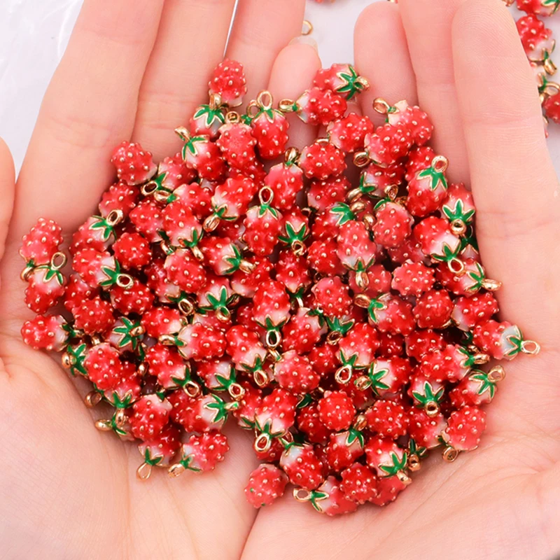 10Pcs 에나멜 딸기 수지 매력 KC 골드 컬러 과일 펜던트 DIY 패션 펜던트 귀걸이 액세서리 쥬얼리 장식품 만들기