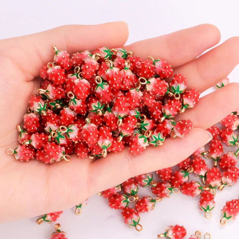 10Pcs 에나멜 딸기 수지 매력 KC 골드 컬러 과일 펜던트 DIY 패션 펜던트 귀걸이 액세서리 쥬얼리 장식품 만들기