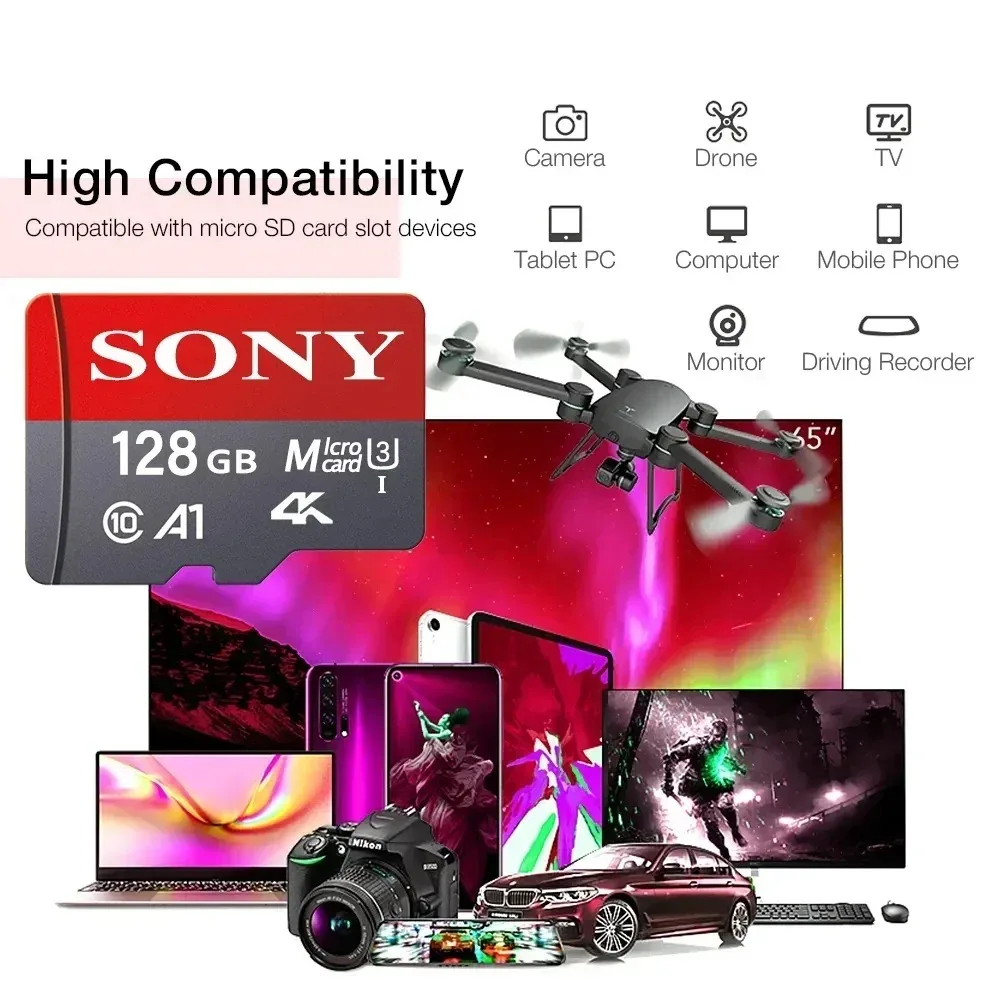 소니 마이크로 SD TF 카드 미니 1 테라바이트 메모리 카드 클래스 128GB 256GB 고속 Cartao De Memoria 플래시 메모리 TF Mecard C10 For Xiao Mi