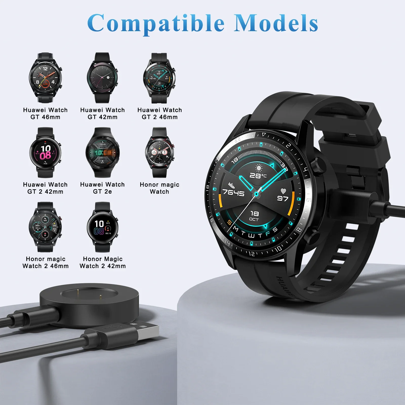 화웨이 시계 GT/GT2 용 시계 충전 단일 헤드 명예 Magic Watch2 46mm 42mm 충전기 헤드 용 46mm 42mm GT 2e 충전 도크