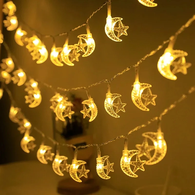 EID 무바라크 LED 스트링 조명, 이슬람 무슬림 축제 파티, 달 별 성 랜턴, 라마단 홈 데코, 1.5m, 10LED, 2024 신제품