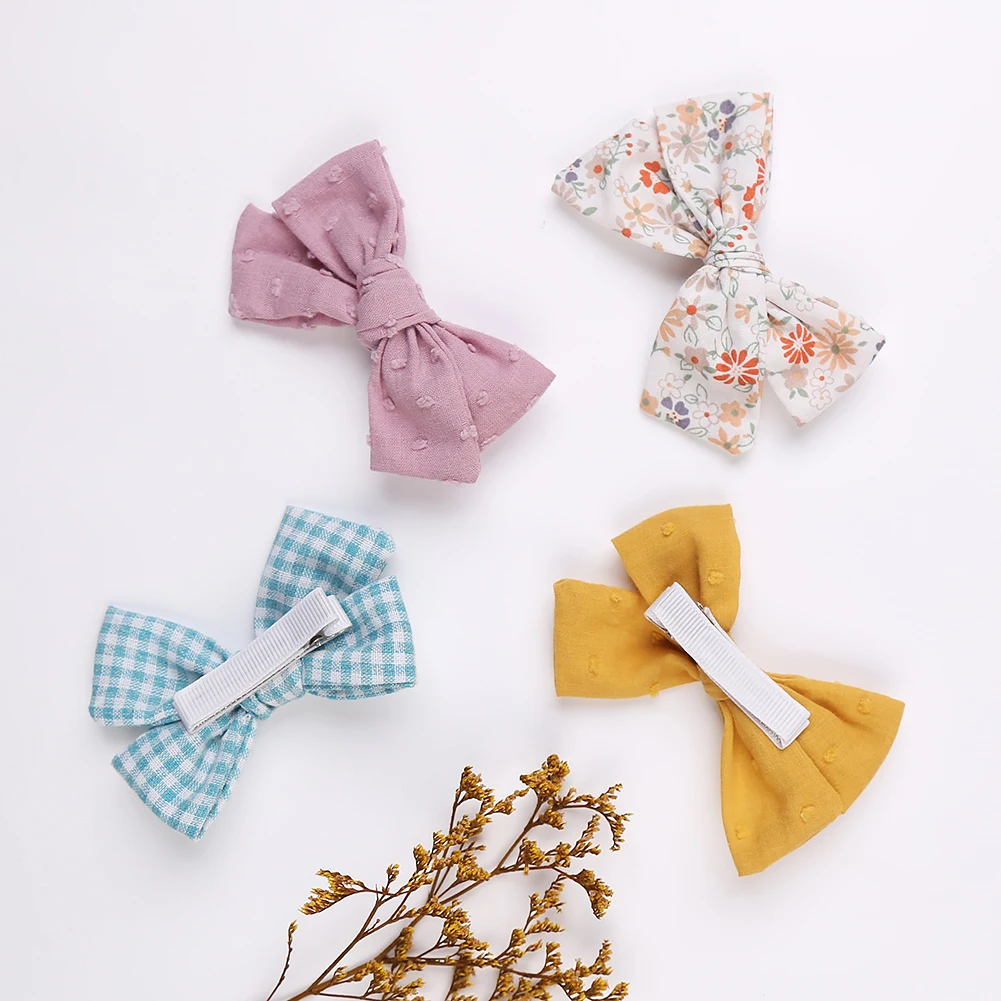4 개/대 레오파드 도트 인쇄 Bowknot 머리 활 클립 아기 소녀 레이스 코튼 린넨 바레트 안전 머리핀 모자를 쓰고 있죠 액세서리