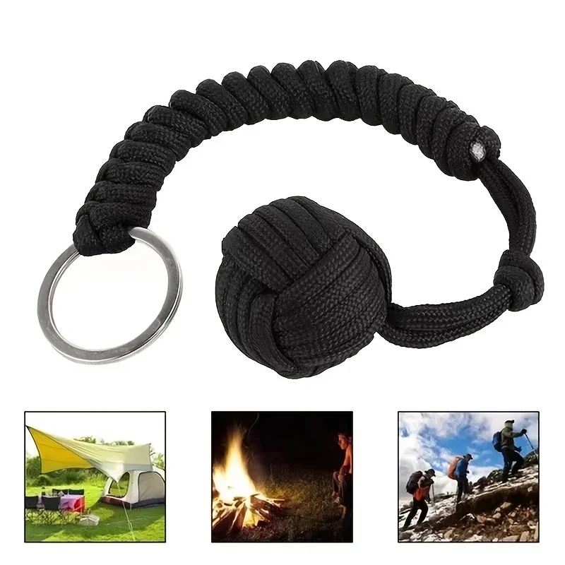 야외 자기 방어 우산 밧줄, 원숭이 주먹 강철 공, Paracord 생존 열쇠 고리, 야외 안전 보호 액세서리