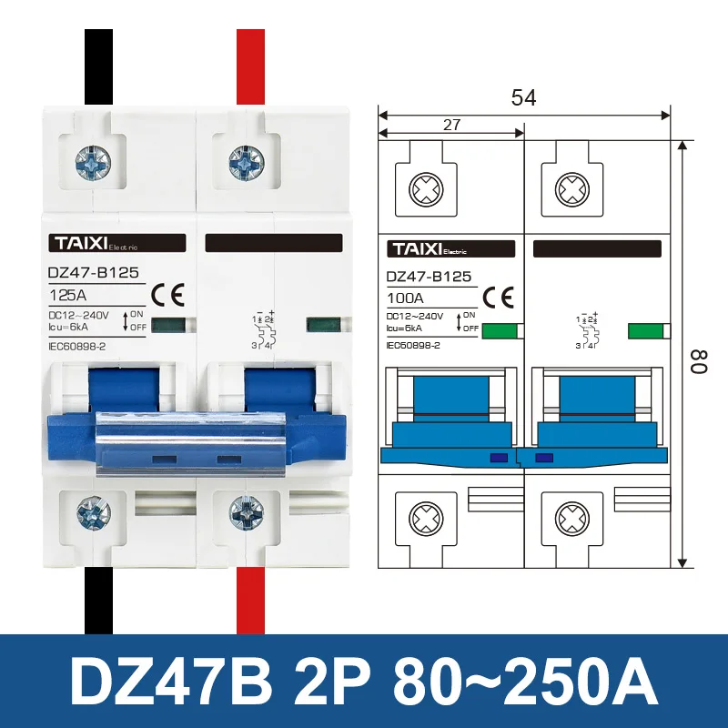 DC 12V 24V 48V 36V 72V MCB 배터리 자동차 보호기 미니 회로 차단기 DZ47 양극 및 음극 보호 스위치 절연체