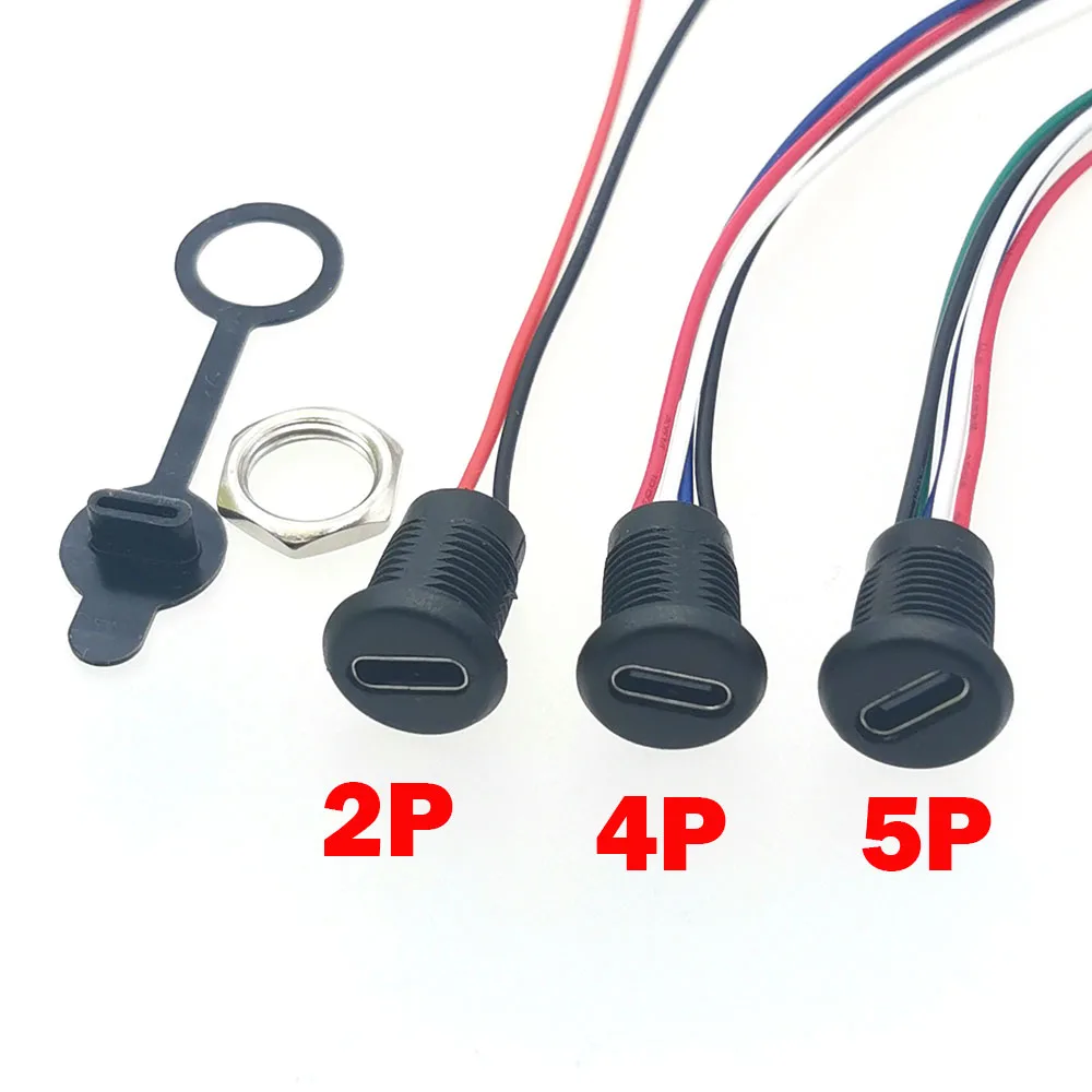 1pcs USB 유형 C 커넥터 유형-C 너트 잠금 플레이트가있는 방수 여성 TPC 방수 고전류 고속 충전 잭 포트