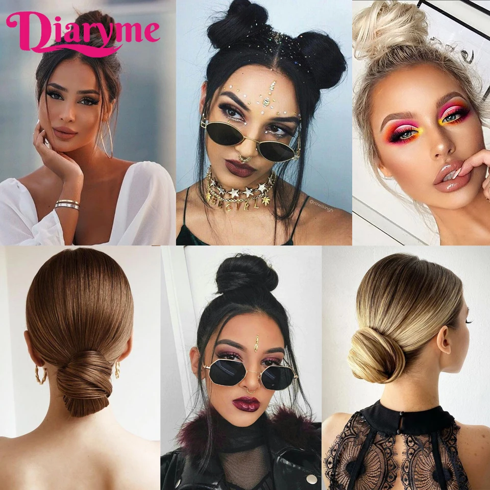 탄성 고무 밴드 가짜 머리 롤빵 합성 스트레이트 Chignon 클립 머리 꼬리 확장 Updo 헤어 롤빵 헤어 피스 여성을위한