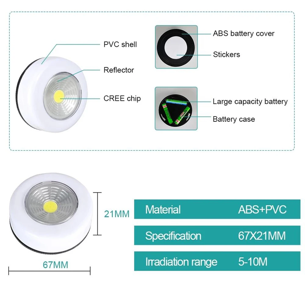 1/2/3/5Pcs LED 미니 터치 야간 조명 배터리 구동 옷장 가구 침실 머리맡 핸드 프레스 야간 램프 주방 조명