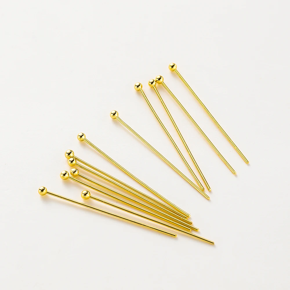 100 개/몫 14K 18K 골드 도금 16-50mm 볼 헤드 핀 DIY 쥬얼리 결과 만들기 황동 금속 플랫 헤드 아이 헤드 핀 용품