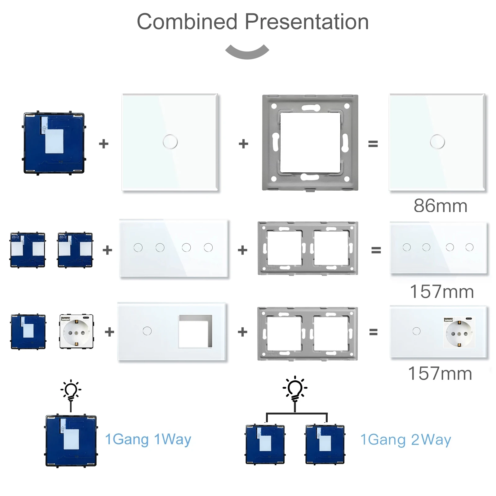 BSEED 1/2/3Gang 스마트 지그비 스위치 기능 부품 터치 유리 전면 패널 EU 벽 소켓 스마트 플러그 DIY 부품 무료 조합