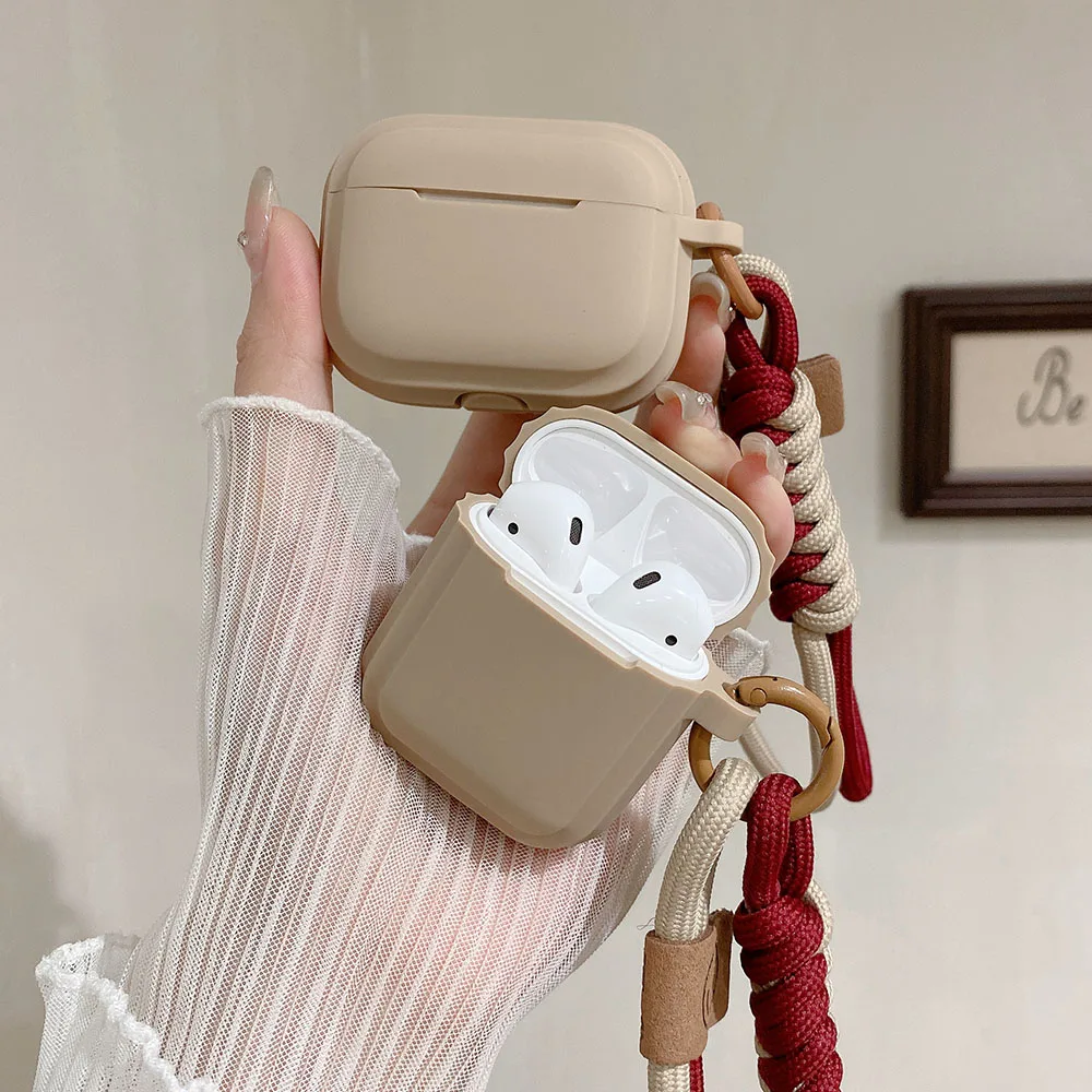 Apple Airpods 4 1 2 Pro 3 Funda 무선 블루투스 보호 커버 용 스마일 핸드 스트랩 이어폰 케이스가있는 간단한 소프트 실리콘