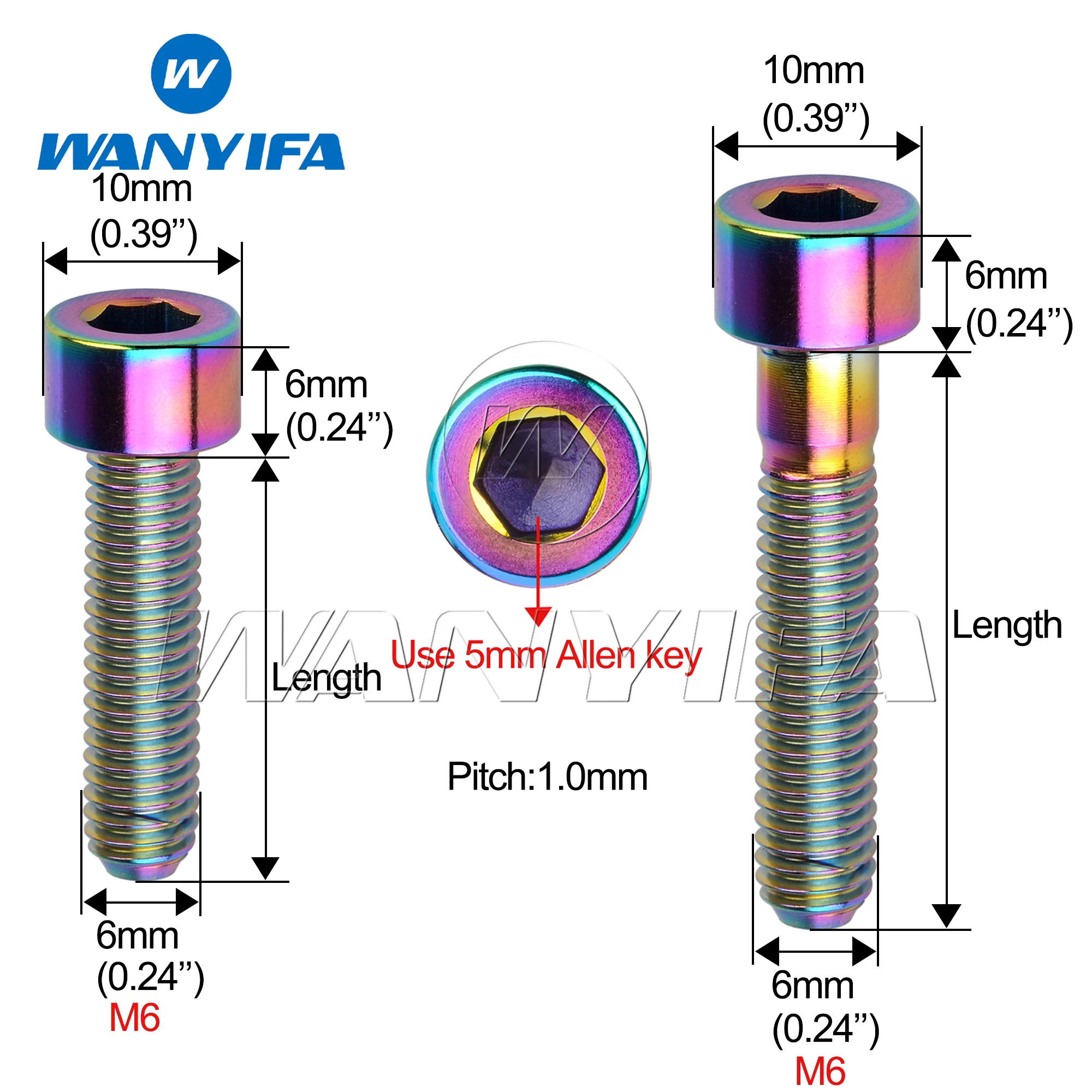 Wanyifa 티타늄 티 볼트 M6 x 10 15 16 18 20 25 30 35 40 45 50 55 60 65mm 자전거 헤드셋 브레이크 용 나사