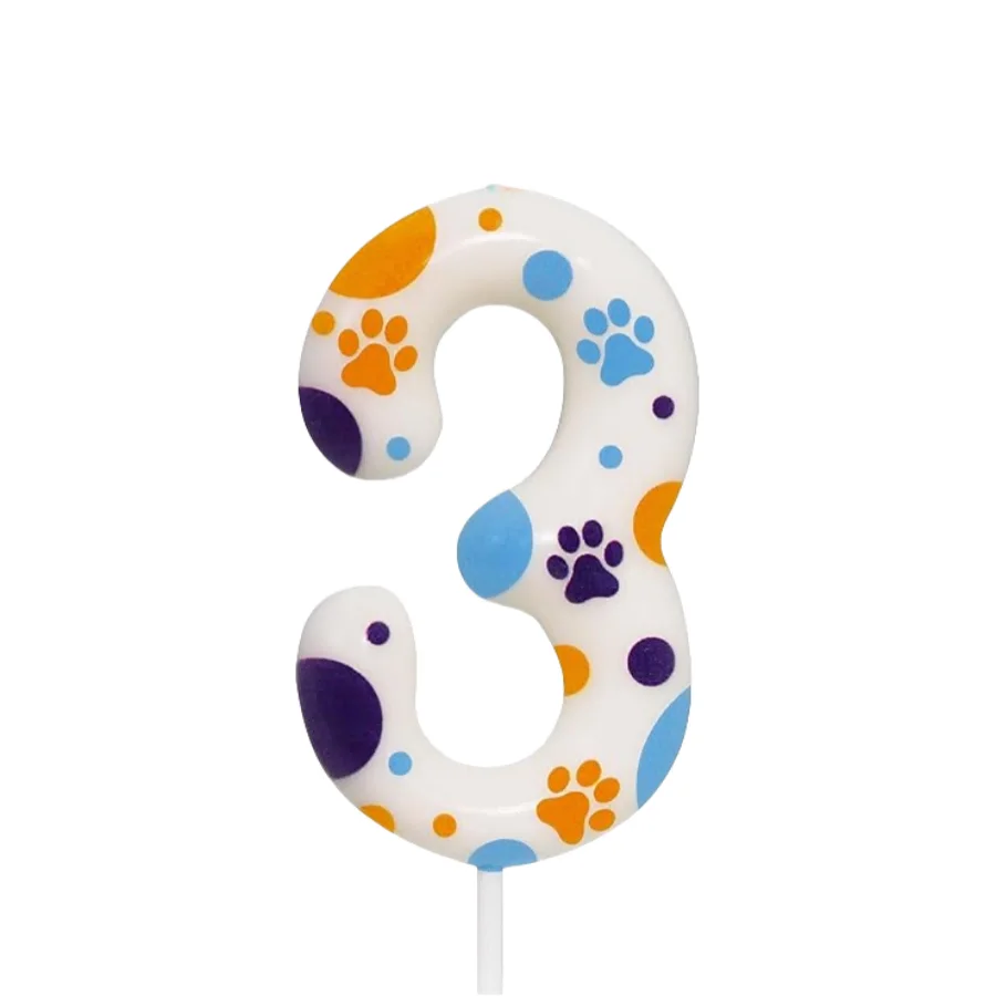 파란색 개 발 테마 생일 촛불, 번호 2 발 인쇄 생일 파티 용품, 2.76 인치 발 케이크 토퍼 장식
