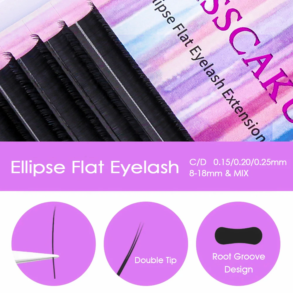 MASSCAKU 가짜 밍크 래쉬 타원형 플랫 속눈썹 연장 C/D 컬 0.15 0.20 0.25mm 8-18mm & 믹스 더블 스플릿 팁 메이크업 가짜 속눈썹