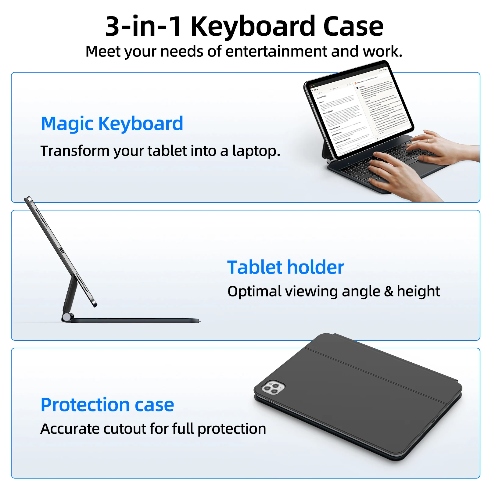GOOJODOQ 스마트 플러그 앤 플레이 매직 키보드 케이스, iPad Pro 11 2024 M4 iPad Air 4/5/6 멀티 터치 터치 패드, 스마트 역방향 충전