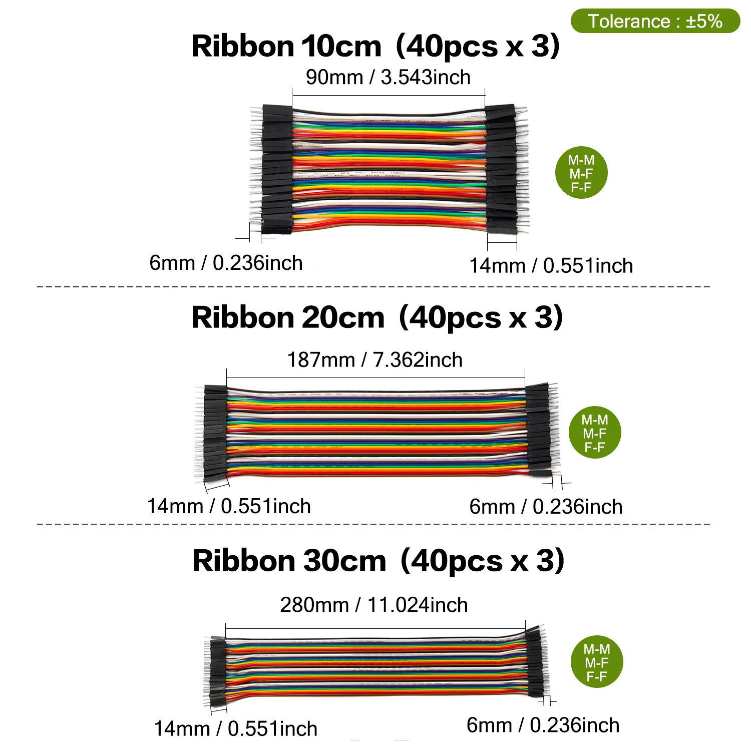 40-120Pcs 10cm 20cm 30cm Dupont 케이블 라인 점퍼 와이어 키트 남성 여성 24AWG 구리 긴 리본 커넥터 DIY 브레드 보드 세트