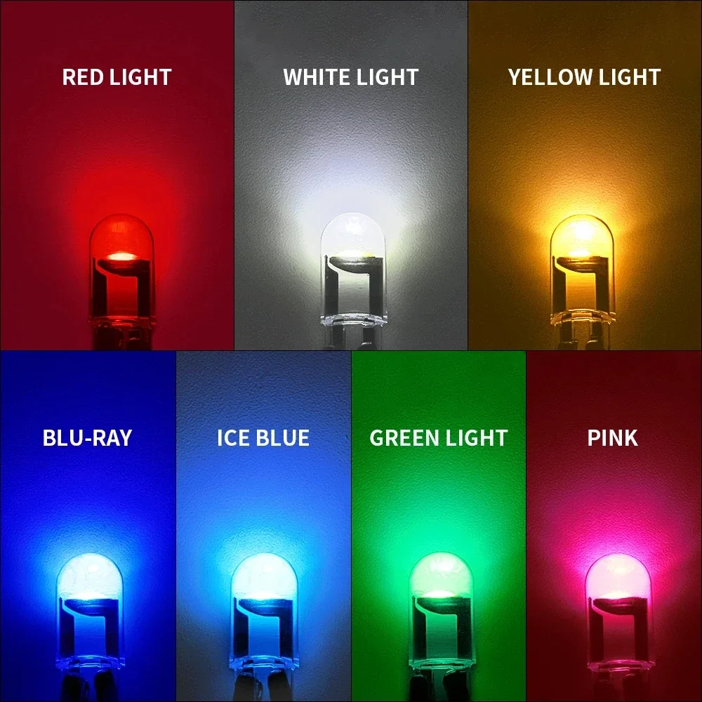 10pcs 자동차 LED T10 W5W Canbus COB 6000k 독서 돔 램프 마커 웨지 번호판 전구 168 194 192 DC 12V 흰색 파란색 빨간색