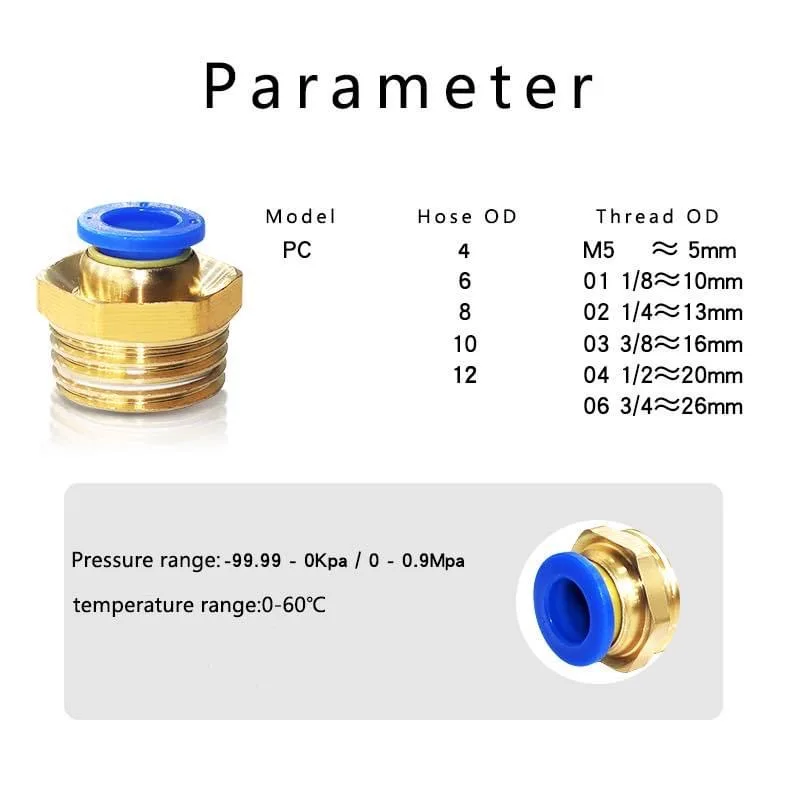 10/50PCS 공압 피팅 공기 커넥터 PC 4mm 6mm 8mm 10mm 12mm 스레드 1/8 