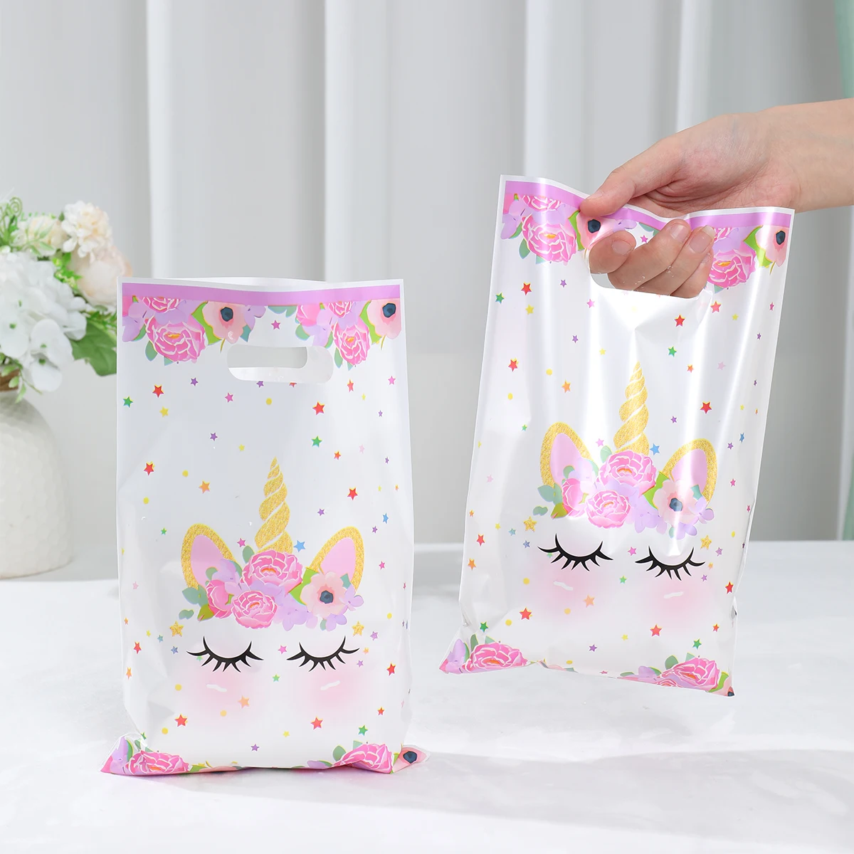 10/25/50pcs 핸드백 사탕 가방 유니콘 생일 파티 장식 어린이 선물 포장 가방 1 생일 베이비 샤워 소녀 파티 용품