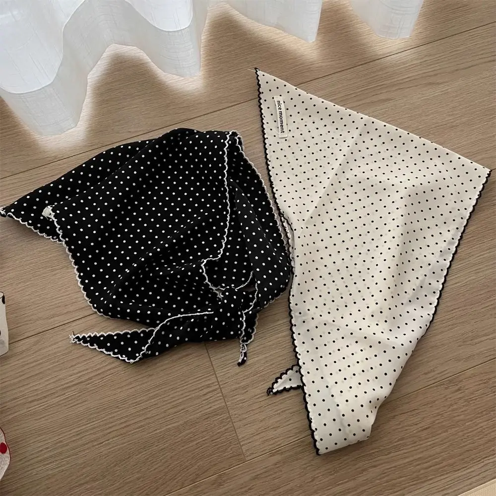 Neckerchief 달콤한 폴카 도트 머리띠 터번 한국어 신선한 작은 스카프 얇은 줄무늬 삼각형 헤어 밴드 소녀
