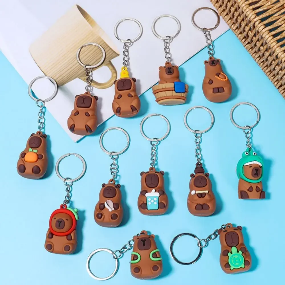 자동차 키 체인에 대 한 크리 에이 티브 귀여운 Capybara 키 체인 애니메이션 만화 Capibala 펜 던 트 여성 인형 열쇠 고리 매력 휴일 선물 쥬얼리