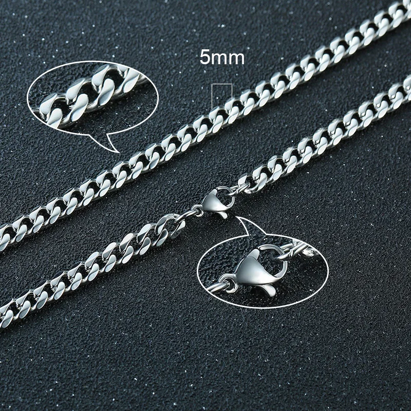 남성 여성을위한 Vnox 3-7mm 쿠바 체인 목걸이, 스테인레스 스틸 마이애미 커브 링크 체인, 기본 쿨 보이 칼라