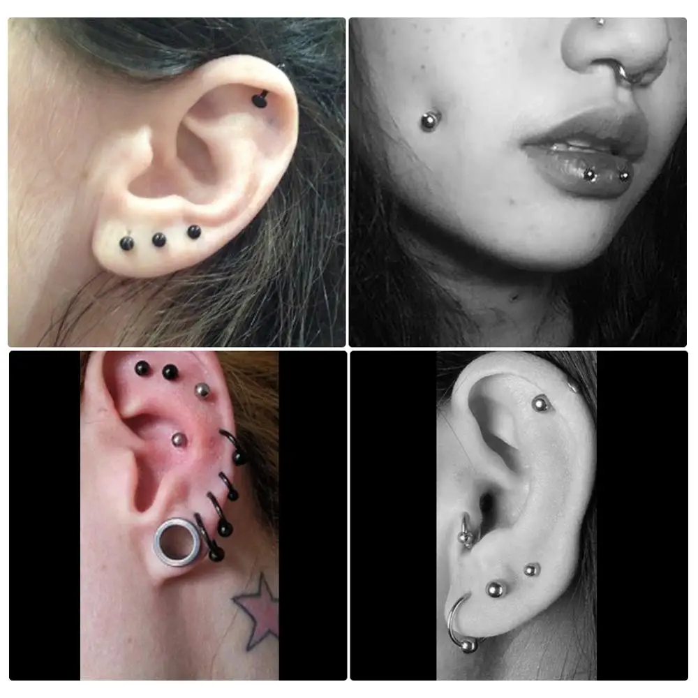 10 개/몫 스틸 16G Tragus 헬릭스 바 3mm 볼 Labret 립 바 링 스터드 연골 귀 피어싱 여성 남성을위한 바디 쥬얼리