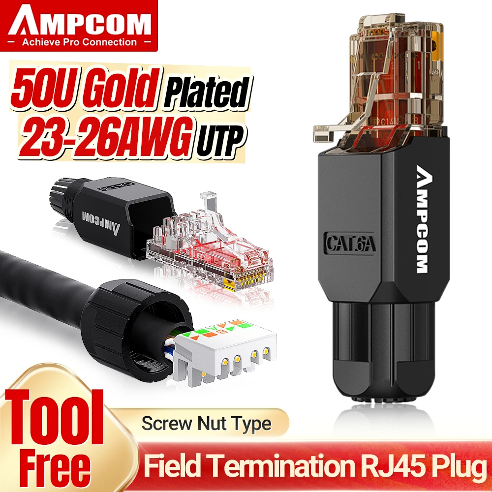 AMPCOM 도구 무료 RJ45 커넥터, 압착 도구 없음 연선 솔리드 Lan 이더넷 케이블용 UTP 1000Mbps CAT6/CAT6A 모듈형 플러그 title=AMPCOM 도구 무료 RJ45 커넥터, 압착 도구 없음 연선 솔리드 Lan 이더넷 케이블용 UTP 1000Mbps CAT6/CAT6A 모듈형 플러그 