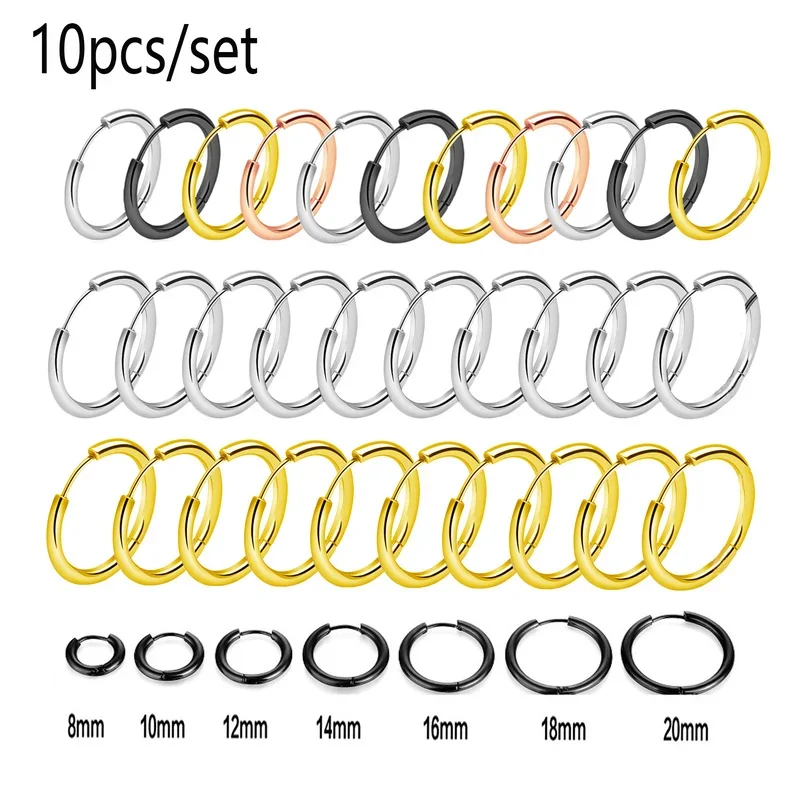 10/20Pcs 여성을위한 미니멀리스트 316L 스테인레스 스틸 작은 후프 귀걸이 남자 클래식 라운드 귀걸이 패션 귀 피어싱 쥬얼리