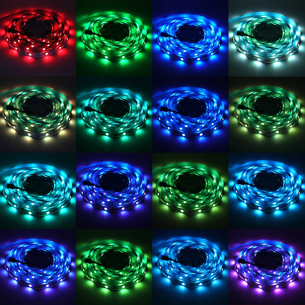 DC 5V 5050 RGB 스트립 LED 조명 배터리 전원 IP21/IP65 리본 테이프 안정적인 Led 스트립 실내 실외 3/24/44key 제어 원격