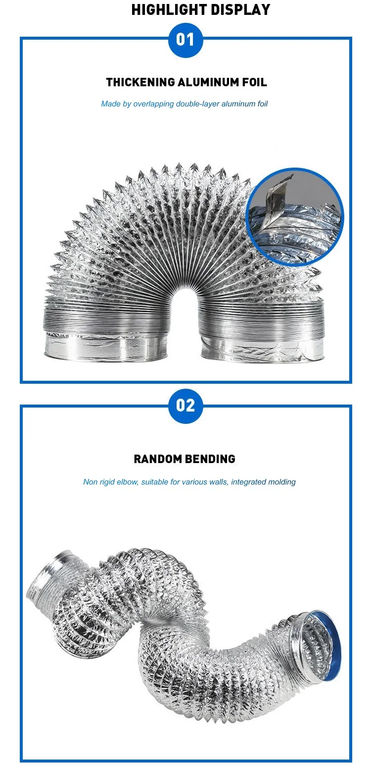 Ø60/80/100/110/120/150mm 암호화된 알루미늄 호일 환기 파이프 확장 가능한 연기 튜브 주방 콘센트 욕실 배기 팬 호스